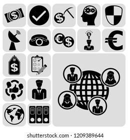 Set of 17 business symbols of icons. Collection. Flat design. Vector Illustration.