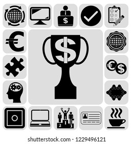 Set of 17 business symbols of icons. Collection. Flat design. Vector Illustration.