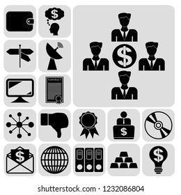 Set of 17 business symbols of icons. Collection. Detailed design. Vector Illustration.