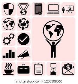 Set of 17 business symbols of icons. Collection. Flat design. Vector Illustration.