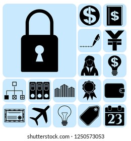 Set of 17 business symbols of icons. Collection. Detailed design. Vector Illustration.
