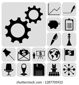 Set of 17 business symbols of icons. Collection. Flat design. Vector Illustration.