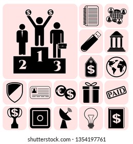 Set of 17 business symbols of icons. Collection. Flat design. Vector Illustration.