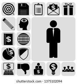 Set of 17 business symbols of icons. Collection. Flat design. Vector Illustration.