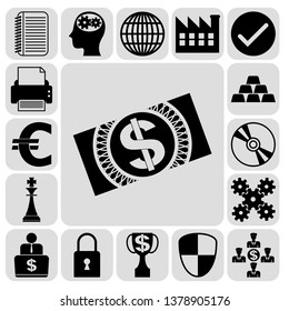 Set of 17 business symbols of icons. Collection. Flat design. Vector Illustration.