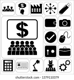 Set of 17 business symbols of icons. Collection. Flat design. Vector Illustration.