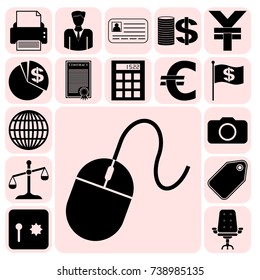 Set of 17 business symbols of icons. Collection. Flat design. Vector Illustration.