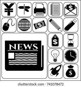 Set of 17 business symbols of icons. Collection. Flat design. Vector Illustration.