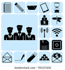 Set of 17 business symbols of icons. Collection. Detailed design. Vector Illustration.