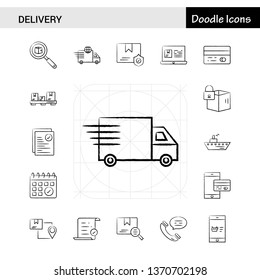 Set of 17 Delivery hand-drawn icon set