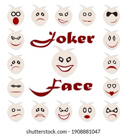 Set of 17 different smiles based on Joker smile