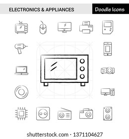 Set of 17 Electronics and Appliances hand-drawn icon set