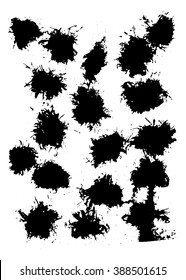 Set of 17 grunge black abstract textured blots vector shapes. Vector design grunge elements. Vector abstract background. Vector abstract shapes. Vintage vector stains. Retro vector shapes.