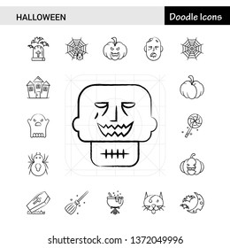 Set of 17 Halloween hand-drawn icon set