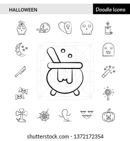 Set of 17 Halloween hand-drawn icon set