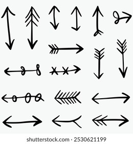 Set of 17 Hand-Drawn Arrow Vectors Perfect for Note Taking, Bullet Journaling, and Creative Projects