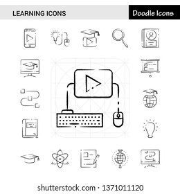 Set of 17 Learning icons hand-drawn icon set