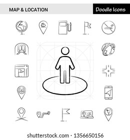 Set of 17 Map and Location hand-drawn icon set