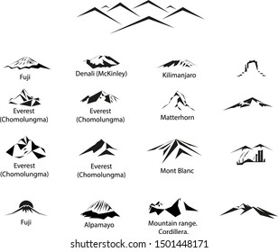 Set of 17 mountains logos.