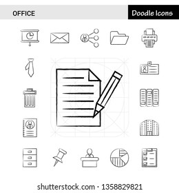 Set of 17 Office hand-drawn icon set