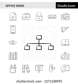Set of 17 Office work hand-drawn icon set
