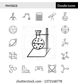 Set of 17 Physics hand-drawn icon set