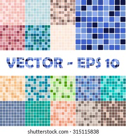 Set of 17 seamless patterns with mosaic