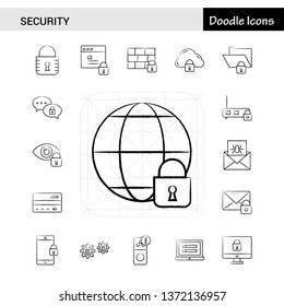 Set of 17 Security  hand-drawn icon set
