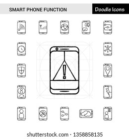 Set of 17 Smart phone functions hand-drawn icon set