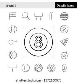 Set of 17 Sports hand-drawn icon set