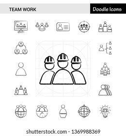 Set of 17 Team Work hand-drawn icon set