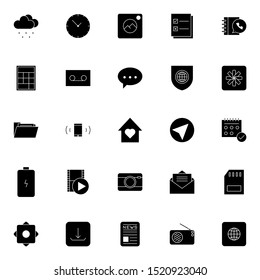 Set 17 of UI and UX icon in solid style. Creative glyph interface symbols for website design and mobile apps. Simple user interface solid icon sign isolated on white background. 25 icons.
