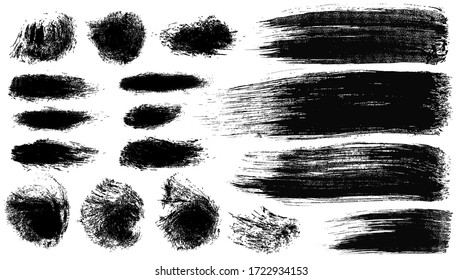 set of 17 vector brush stroke stains. Collection of hand drawn brushes, high quality trace