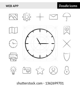 Set of 17 Web App hand-drawn icon set