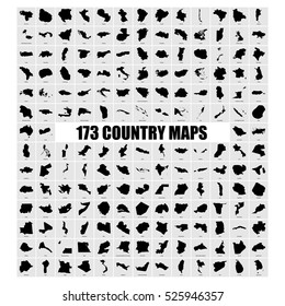 Conjunto de 173 mapas de países con nombre ordenados alfabéticamente con los nombres de los países