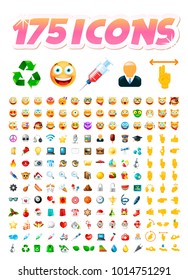 Set of 175 Realistic Cute Icons on Transparent Background . Isolated Vector Illustration 