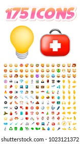 Set of 175 Realistic Cute Icons on Transparent Background . Isolated Vector Illustration 