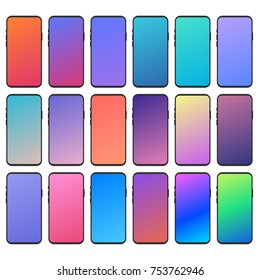 Set of 18 abstract backgrounds with gradients for mobile app design ideas. You can prototype and design  your new app design with them. Vector user interface elements.