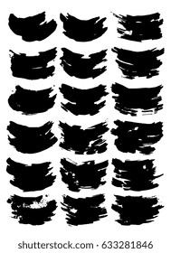 Set of 18 black brushes.Grunge isolated element. Hand drawn brushes for you design. Ink splash. Vector illustration.