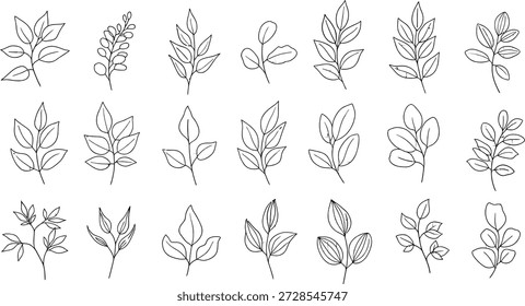 A set of 18 black and white illustrations of different leafy plants, likely from the 18th century, showcasing detailed botanical artwork.
