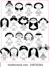 A set of 18 black/white little princesses.