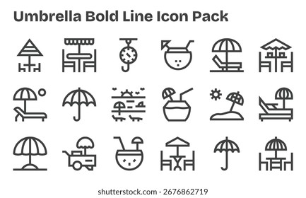 Conjunto de 18 íconos de estilo Bold Line con temas alrededor de Umbrella, hechos a mano para una integración perfecta en App y Sitios web.