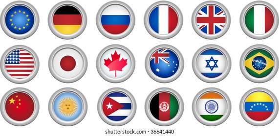 Set of 18 buttons for several countries