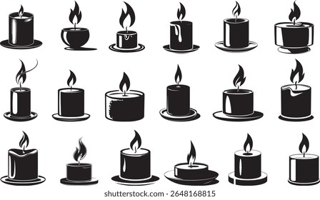 Set of 18 Candle Icons stock illustrations