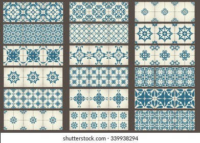 Set Of 18 Classic Seamless Templates Of Moroccan Tiles, Ornaments For Kitchen, Blue STYLE