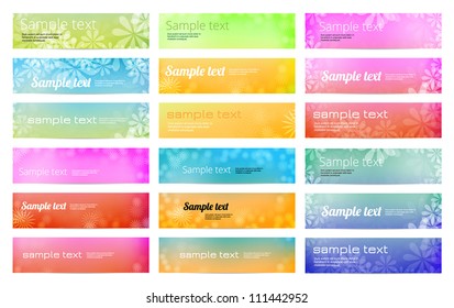Set of 18 colorful bright vector banners with smooth floral backgrounds