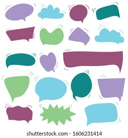 Set of 18 colourful hand-drawn vector speech bubbles