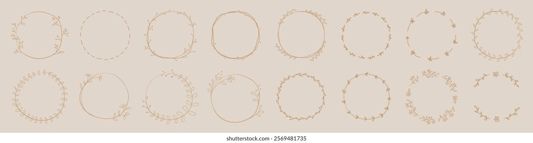 Set of 18 decorative floral frames in a minimalist style. These floral frames feature delicate, hand-drawn designs perfect for invitations and stationery. Frame element vector set.