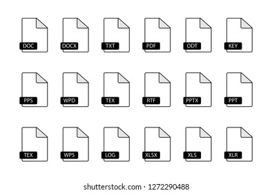 Set of 18 file icons, flat simple illustration