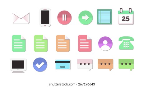 Set Of 18 Flat Style Communication and Media Icons